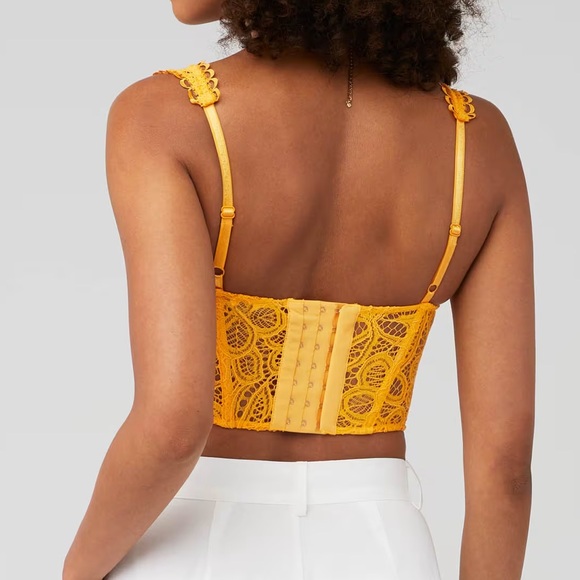 For Love & Lemons Sammie Bustier Crop Top Yellow Medium - Picture 2 of 8